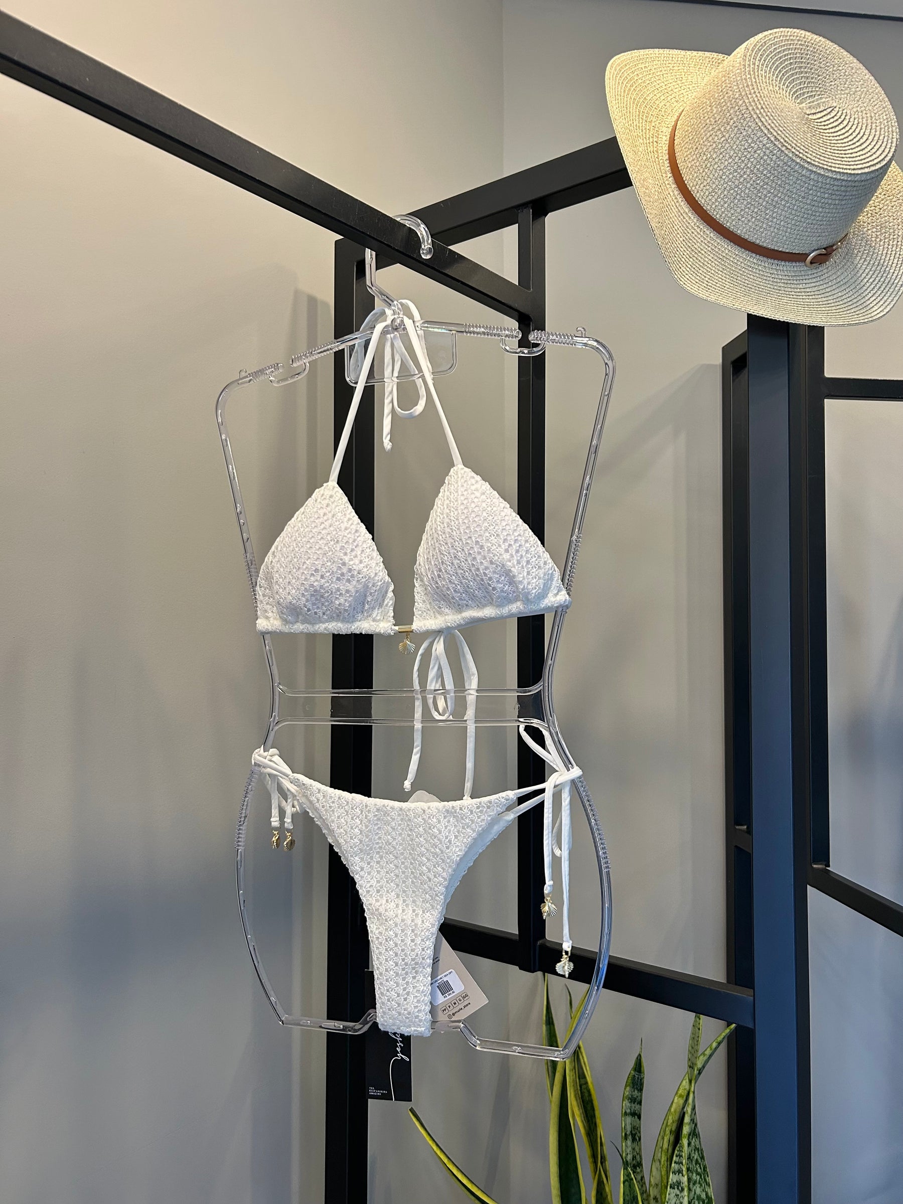 Biquíni cortininha crochet branco Yeskla
