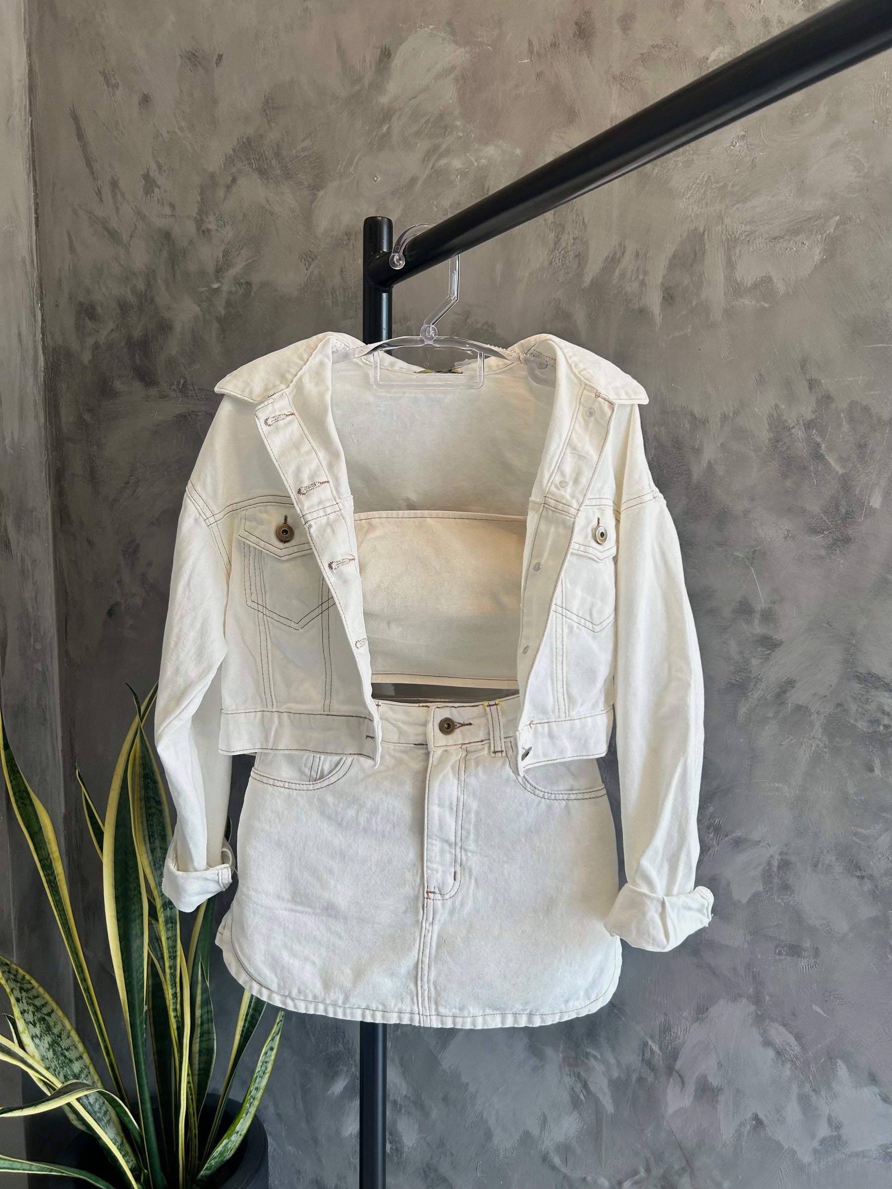 Conjunto Jeans Feminino Western 3 Peças Off White