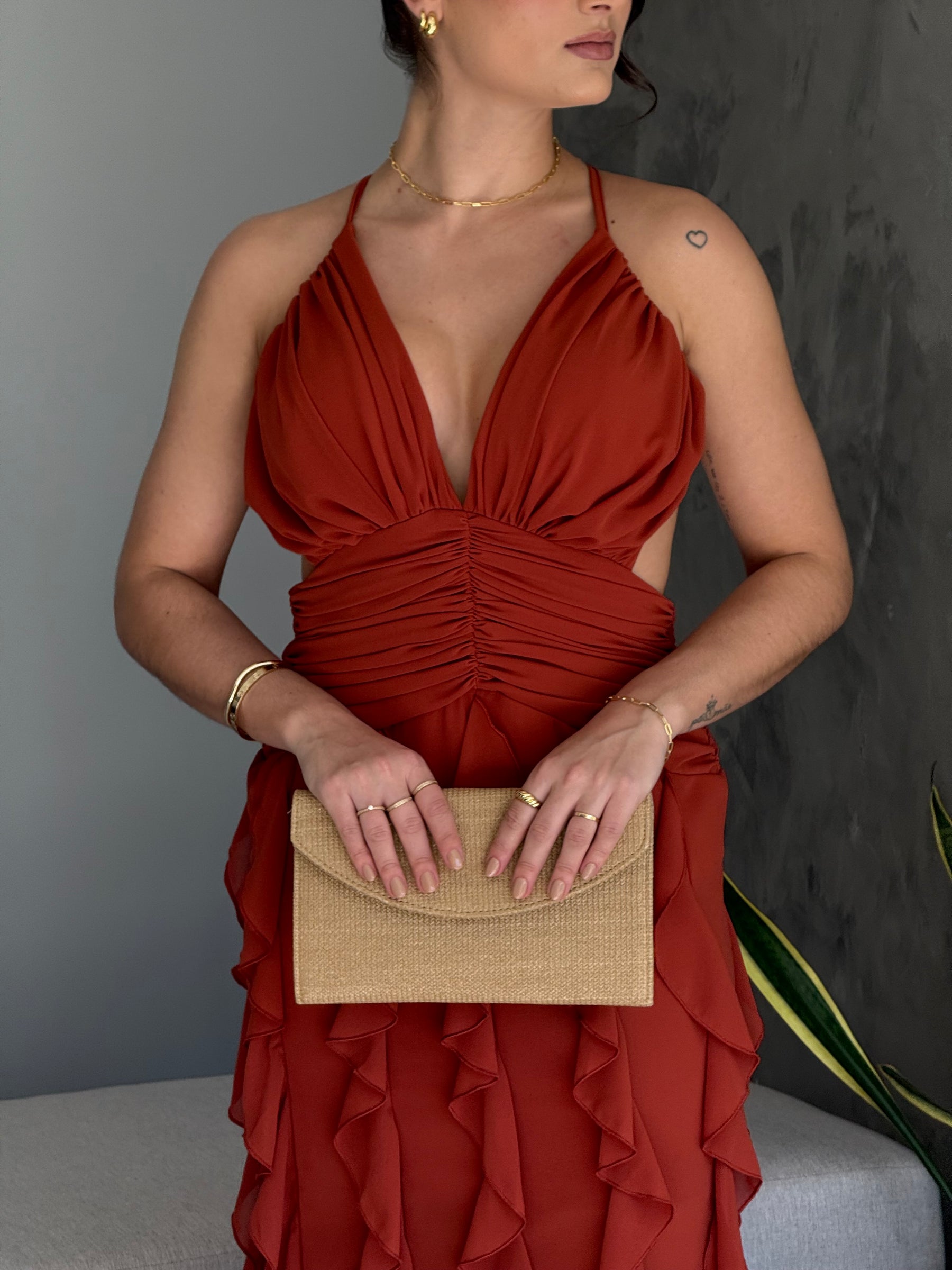 Vestido Longo Babados Chiffon Thalita