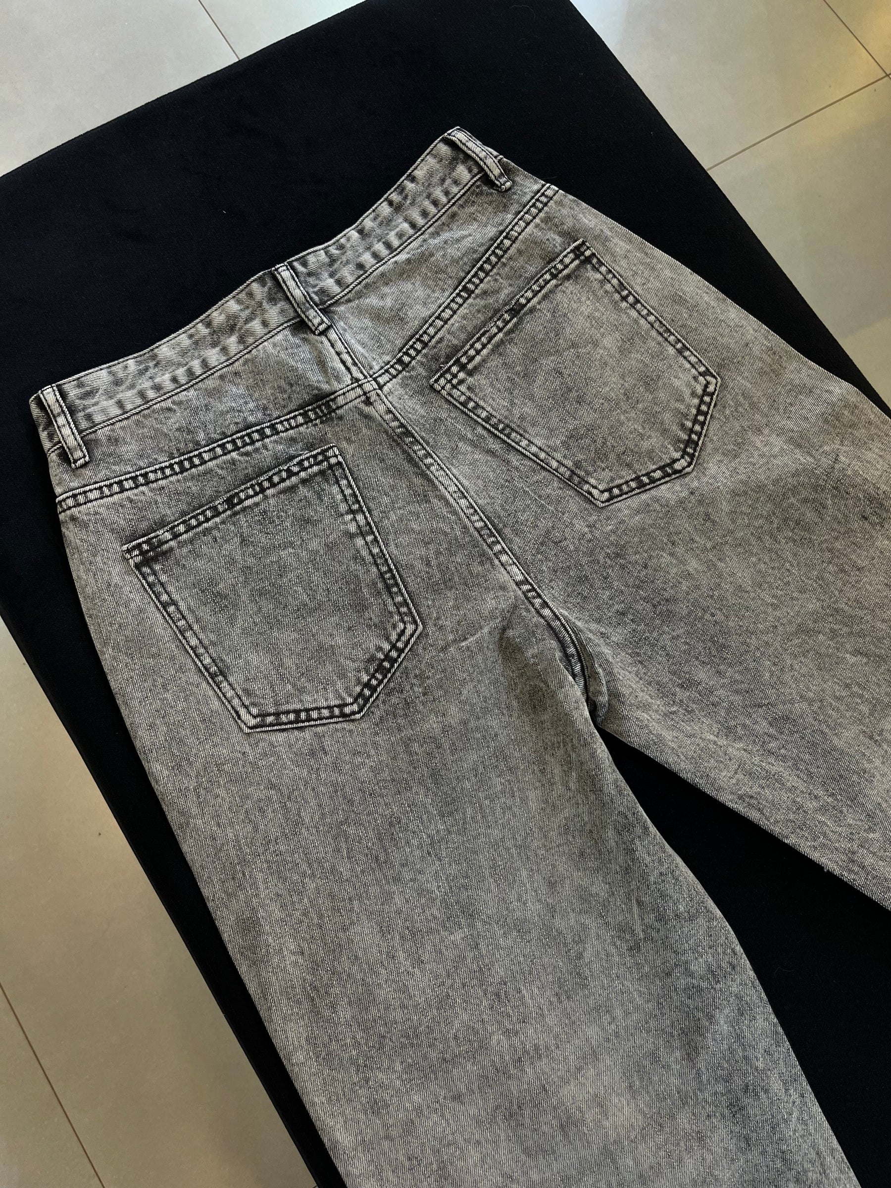 Calça Jeans Wide Leg Cravejada Strass Brilho - Grafite