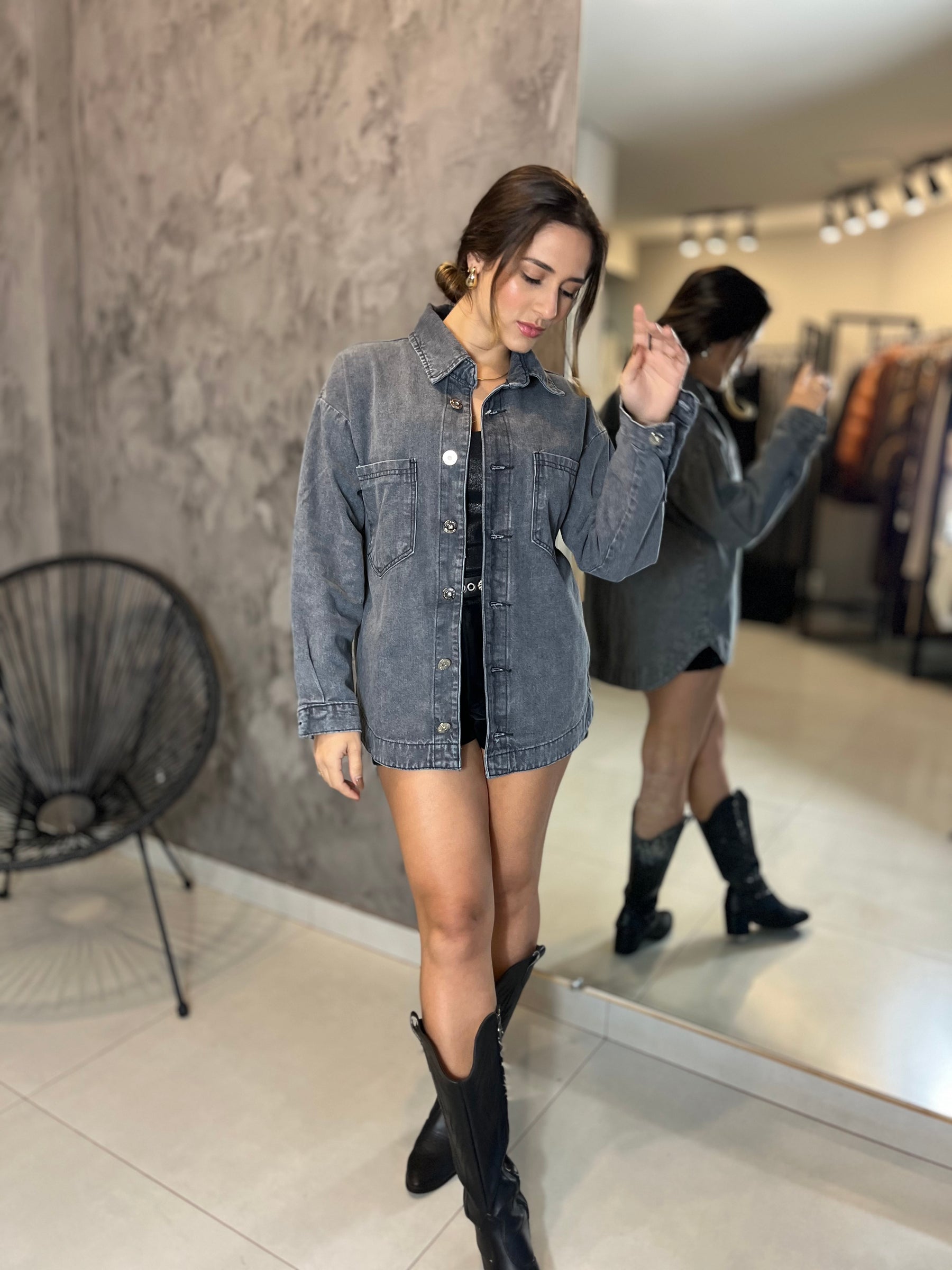 Jaqueta Jeans Over Sized Bolso