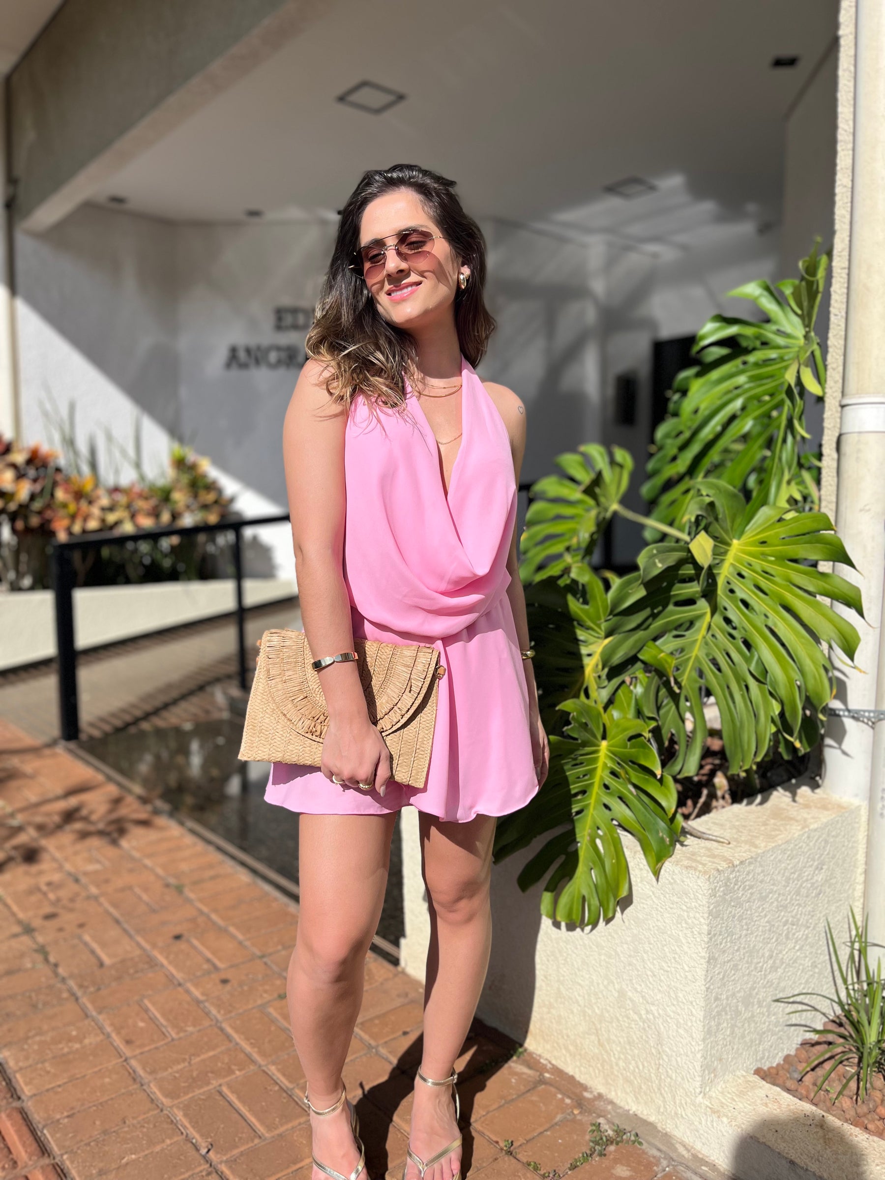 Macaquinho Vestido Curto Gola Degage Verão- Cris