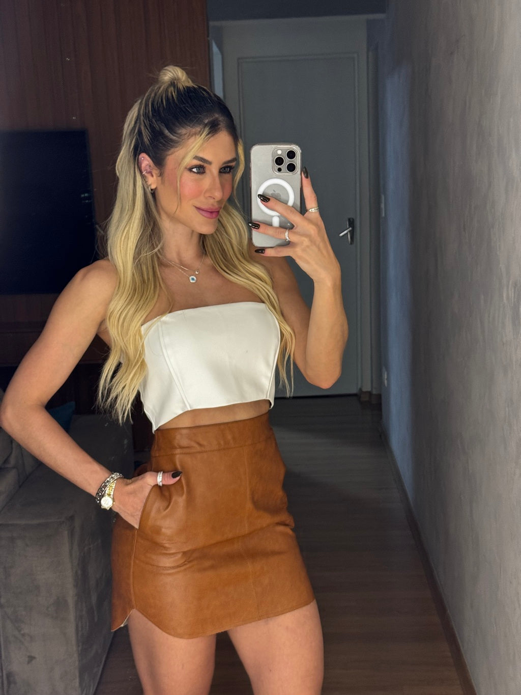 Saia Feminina de Couro Western Leona Martins