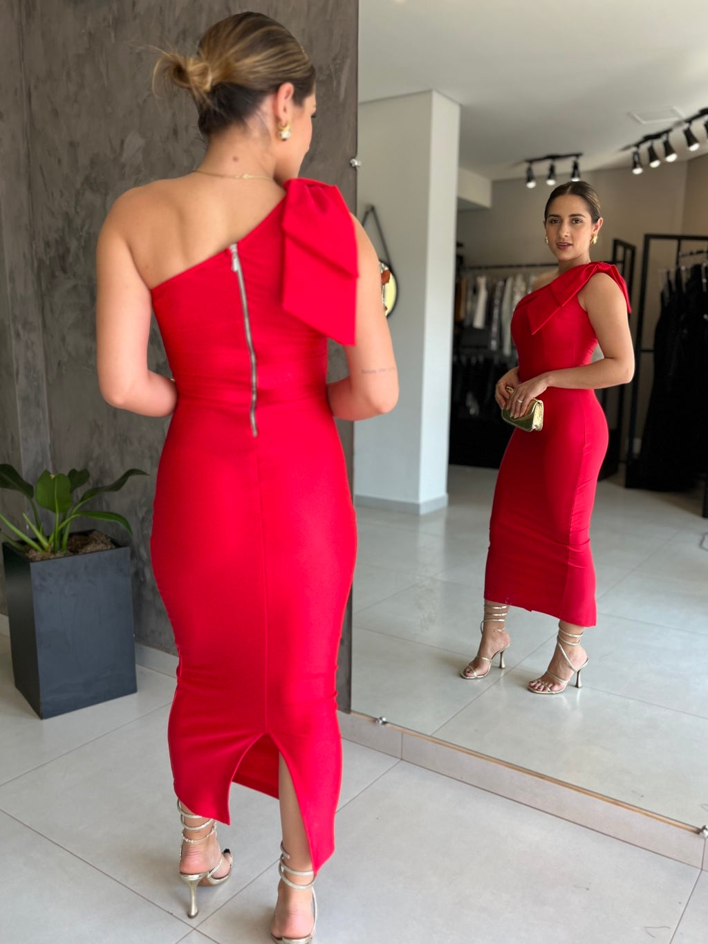 Vestido Feminino Midi Social de Festa vermelho - Jhesly