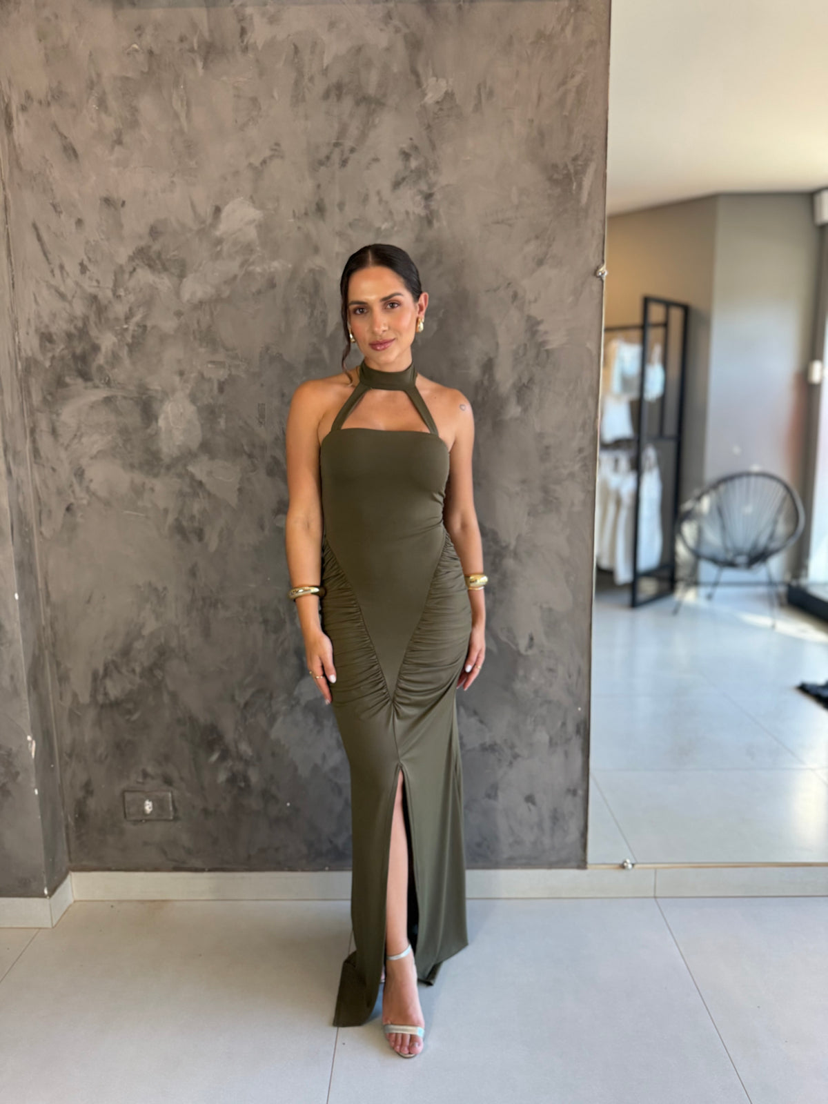 Vestido Longo de Festa Verde Oliva