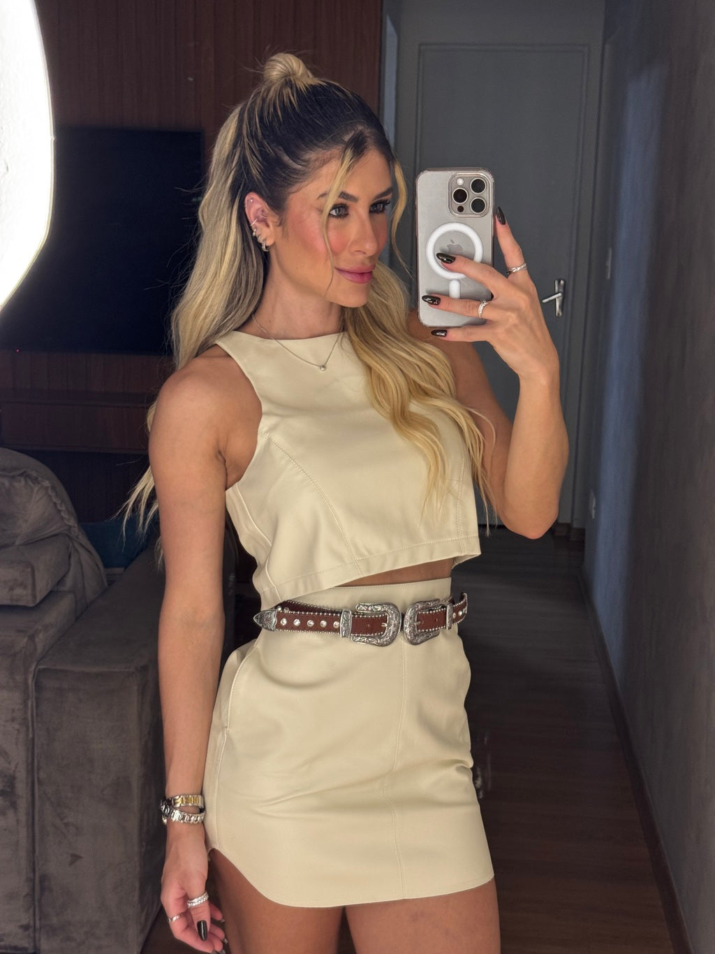 Saia Feminina de Couro Western Leona Martins