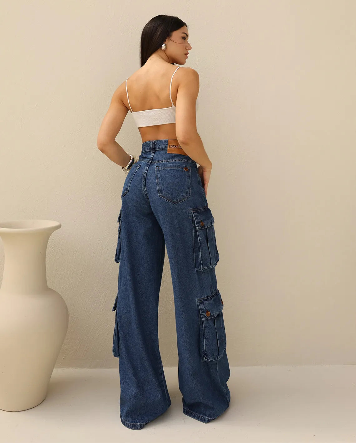 Calça Jeans Cargo Escura - Consciência Jeans