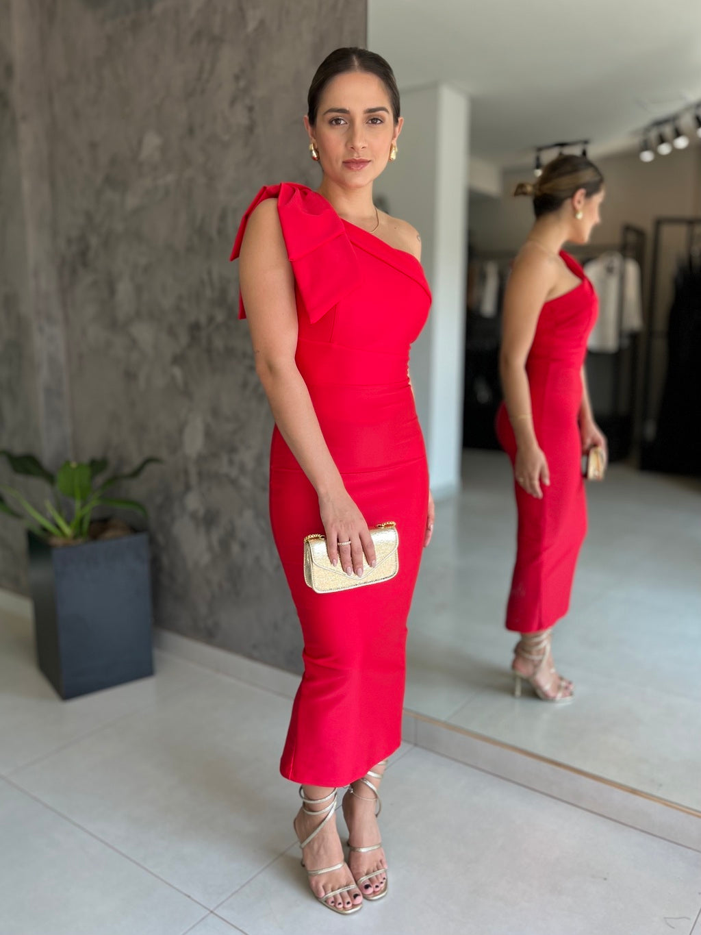 Vestido Feminino Midi Social de Festa vermelho - Jhesly