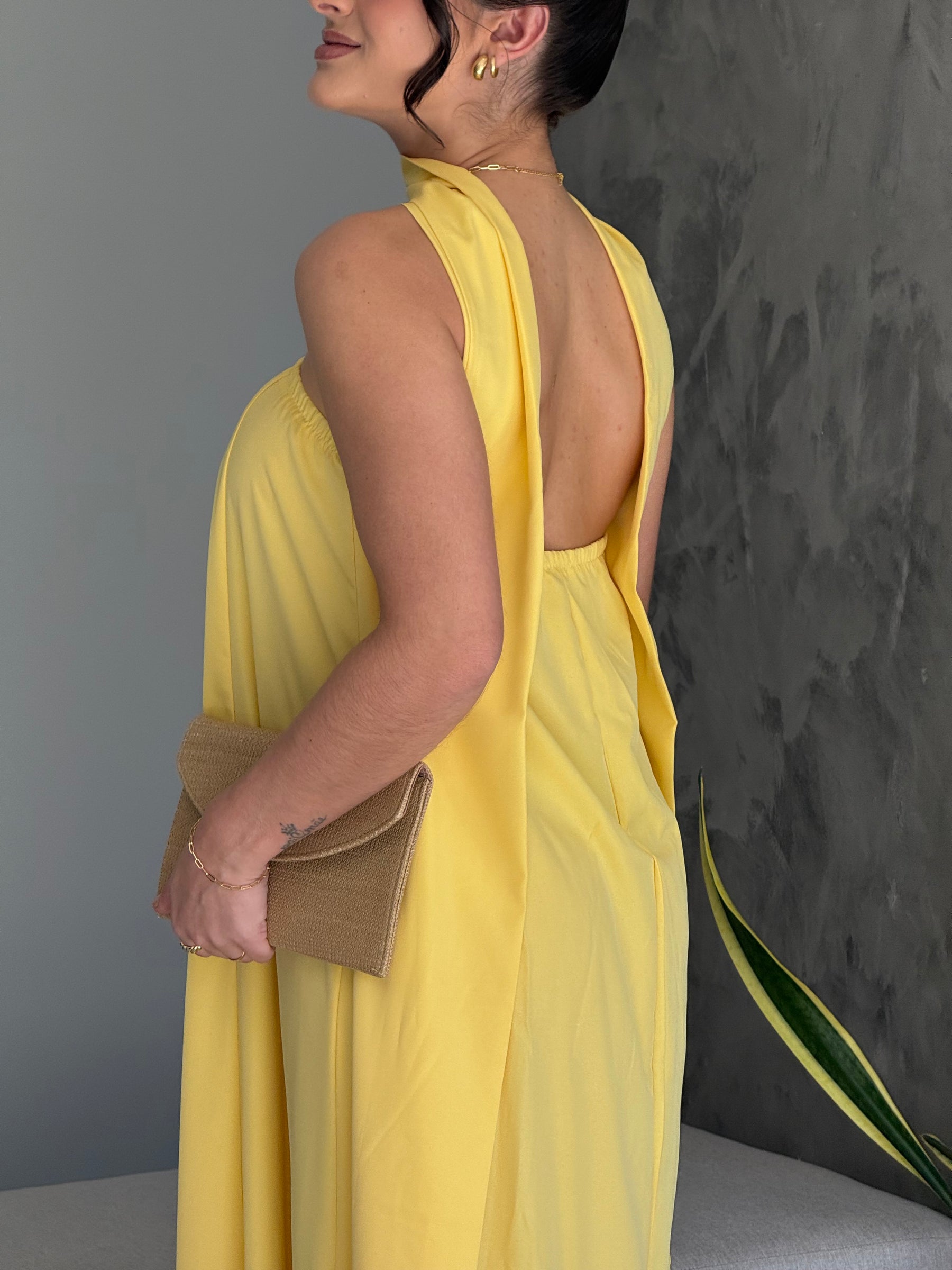 Vestido Longo Solto Tomara que Caia Amarelo – Moda Festa Elegante
