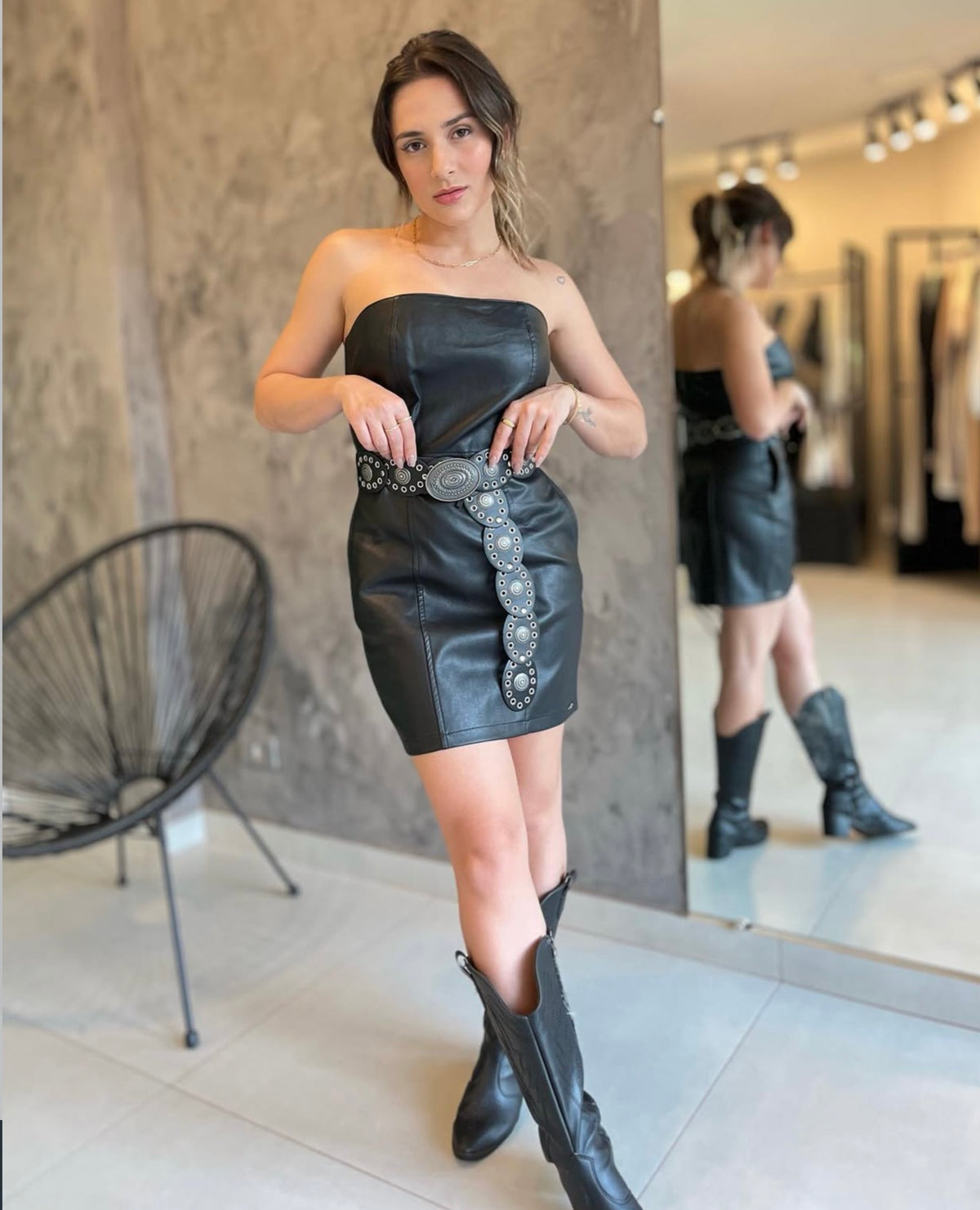 Vestido Feminino de Couro Justo Western - Leona Martins