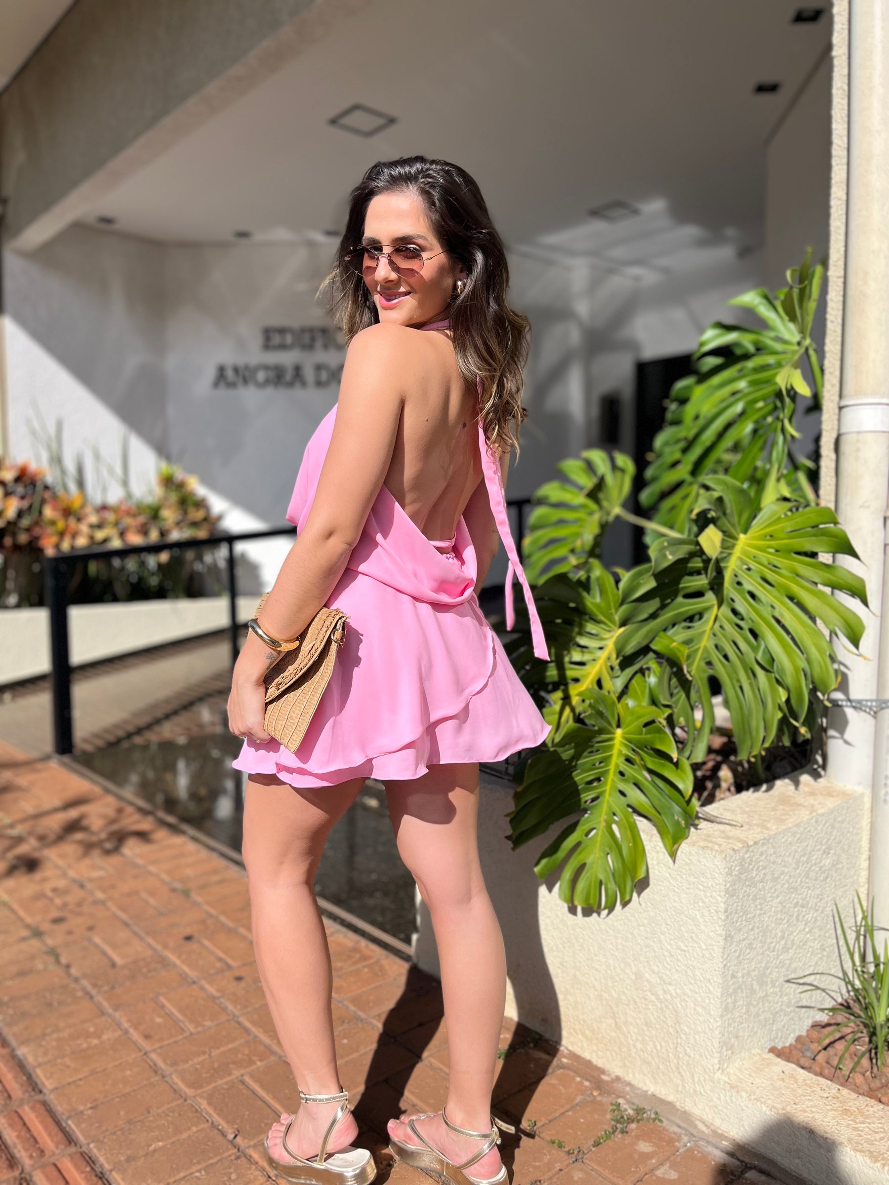 Macaquinho Vestido Curto Gola Degage Verão- Cris