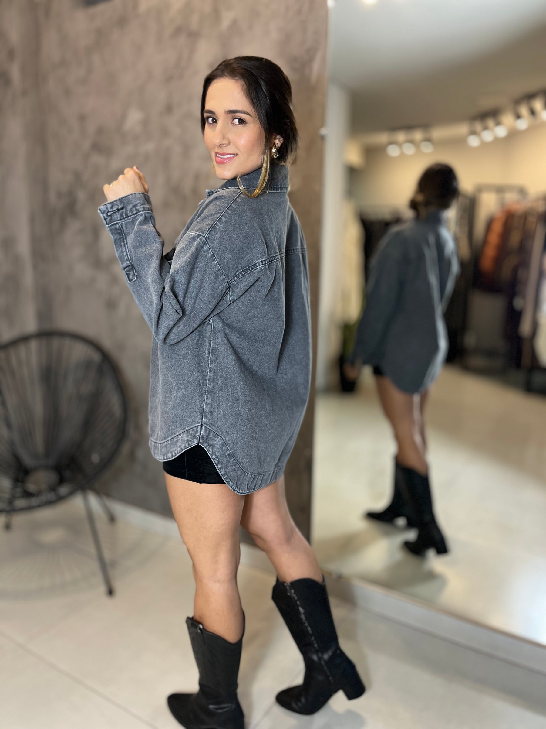 Jaqueta Jeans Over Sized Bolso