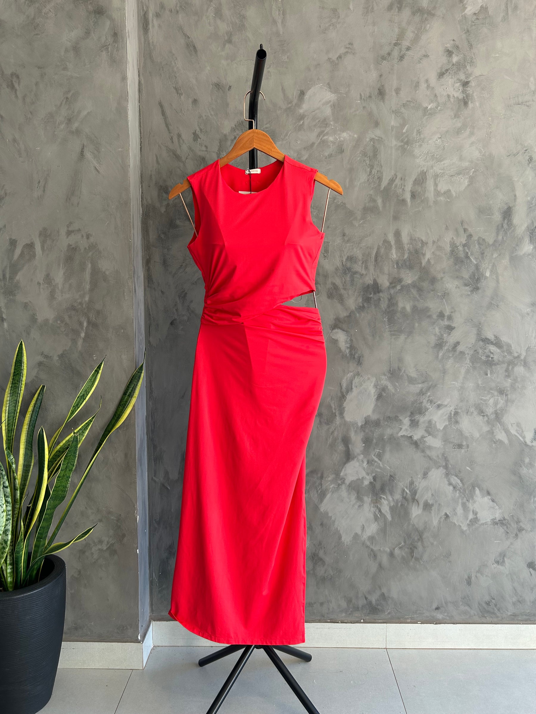 Vestido de Festa Midi Abertura Cintura Vermelho - Naguchi