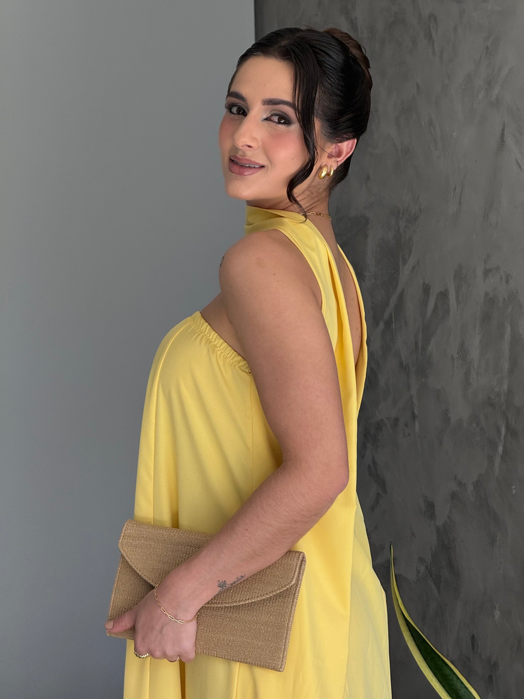 Vestido Longo Solto Tomara que Caia Amarelo – Moda Festa Elegante