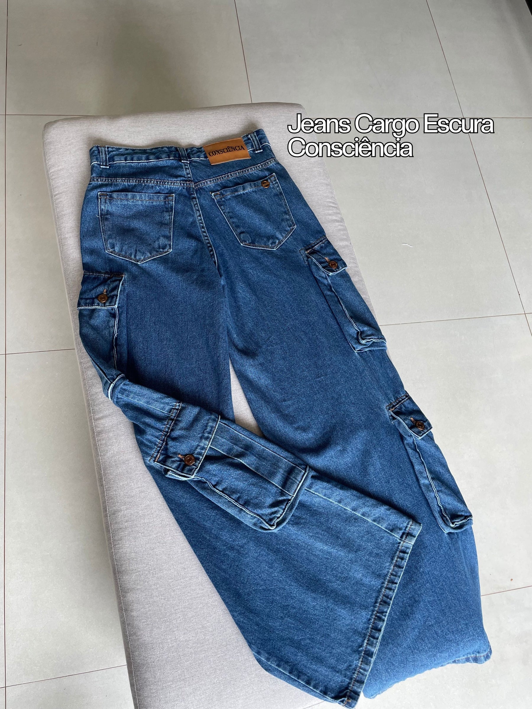 Calça Jeans Cargo Escura - Consciência Jeans