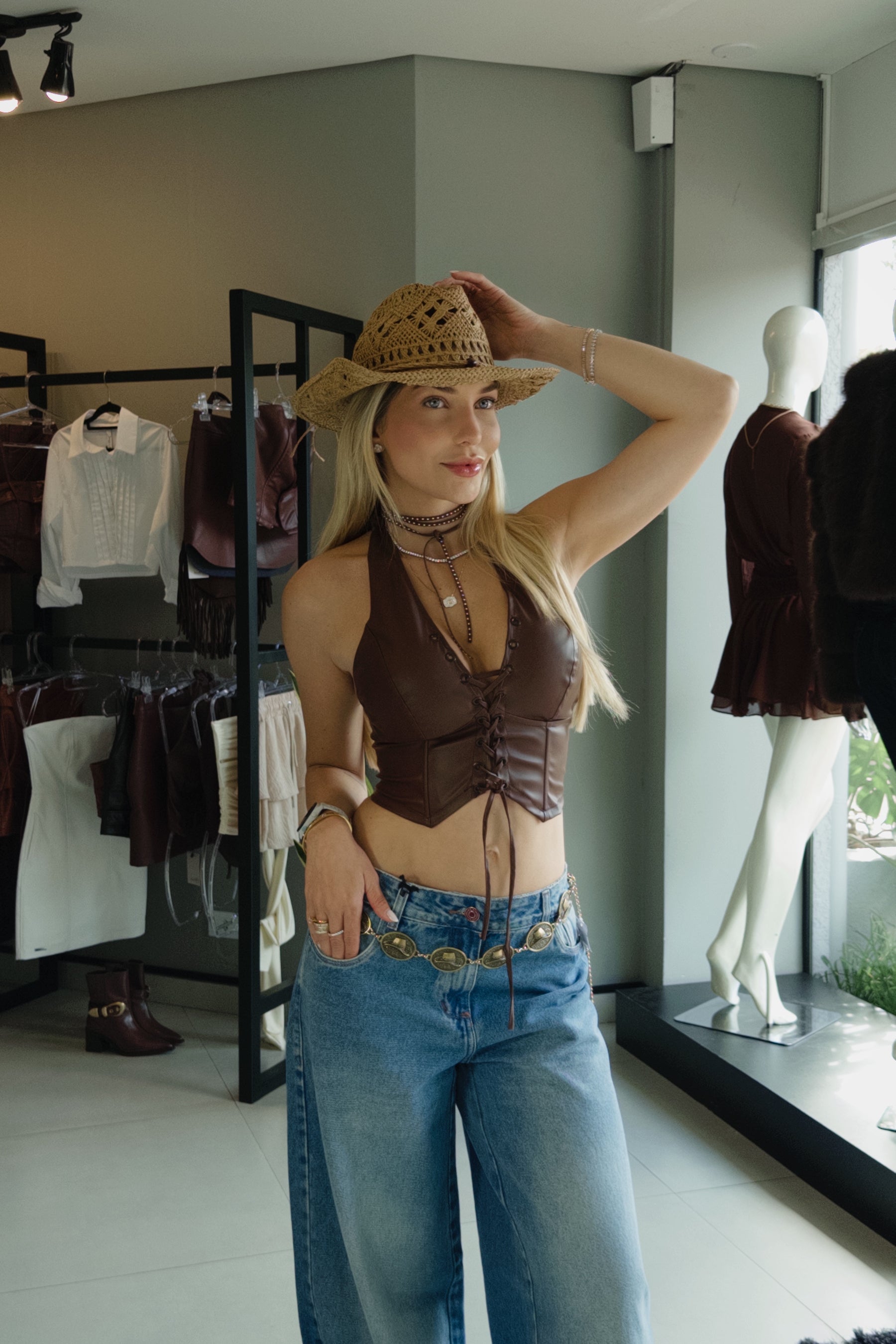 Cropped Corset Couro Ana