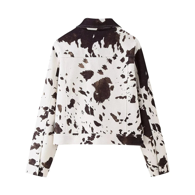 Jaqueta Feminina Estampa Animal Print Cow para Inverno