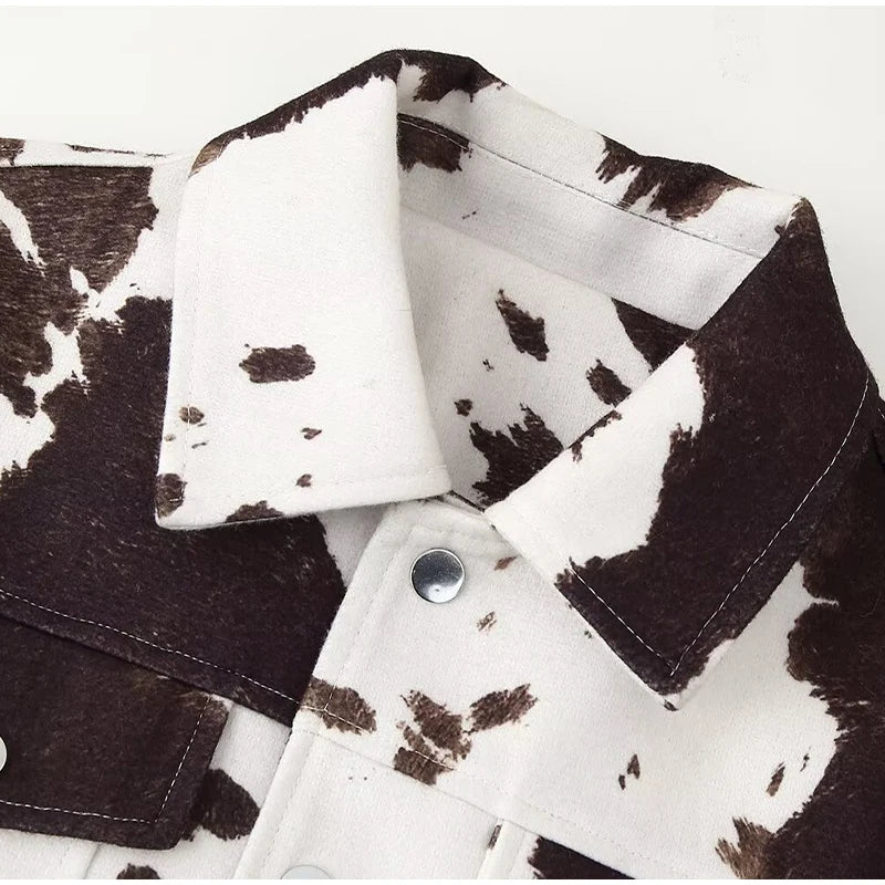 Jaqueta Feminina Estampa Animal Print Cow para Inverno