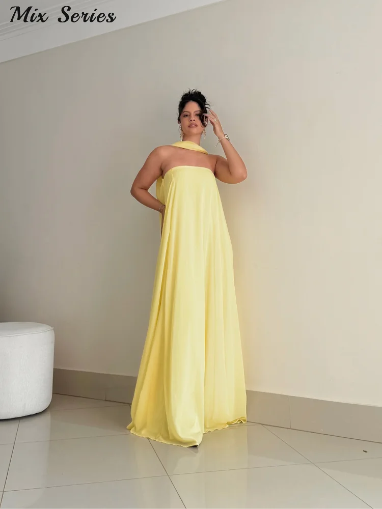 Vestido Longo Amarelo Estruturado Minimalista – Moda Festa Elegante