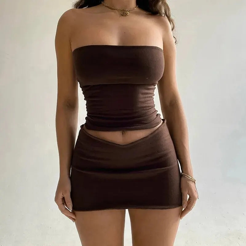 Conjunto Feminino com Top Tomara que Caia e Mini Saia V – Moda Noite Fashion