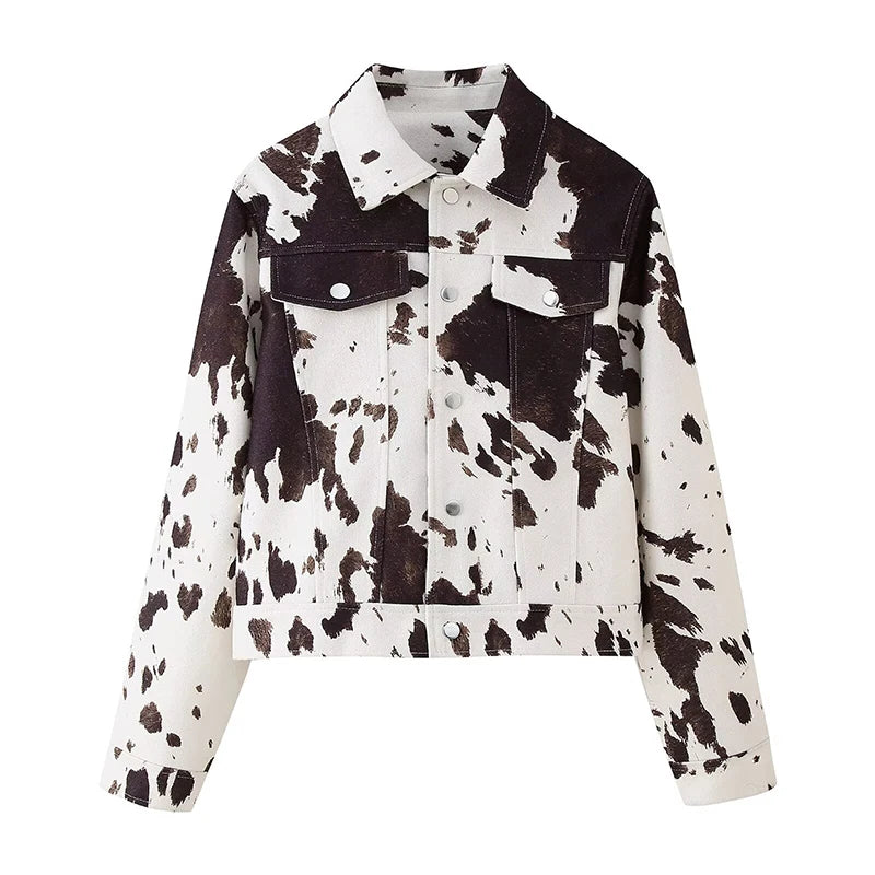 Jaqueta Feminina Estampa Animal Print Cow para Inverno