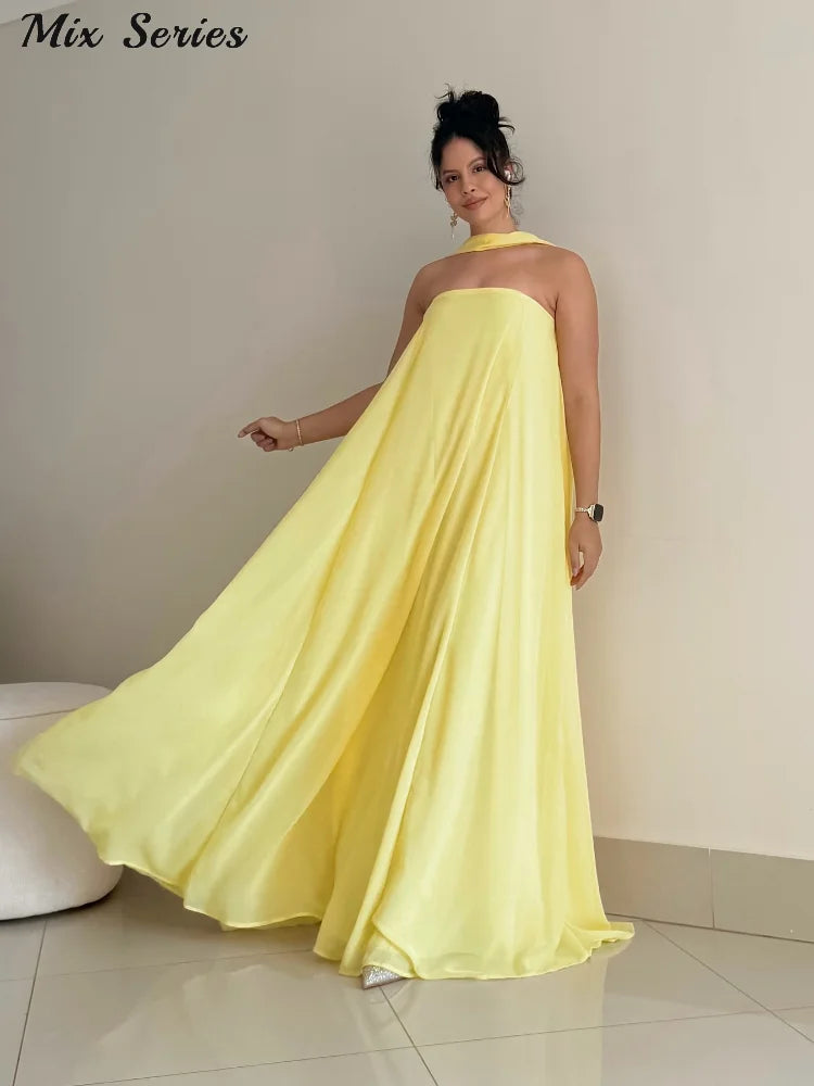 Vestido Longo Amarelo Estruturado Minimalista – Moda Festa Elegante