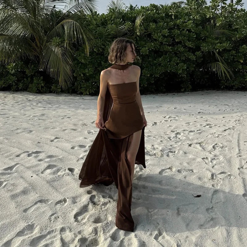 Vestido Longo Amarelo Estruturado Minimalista – Moda Festa Elegante