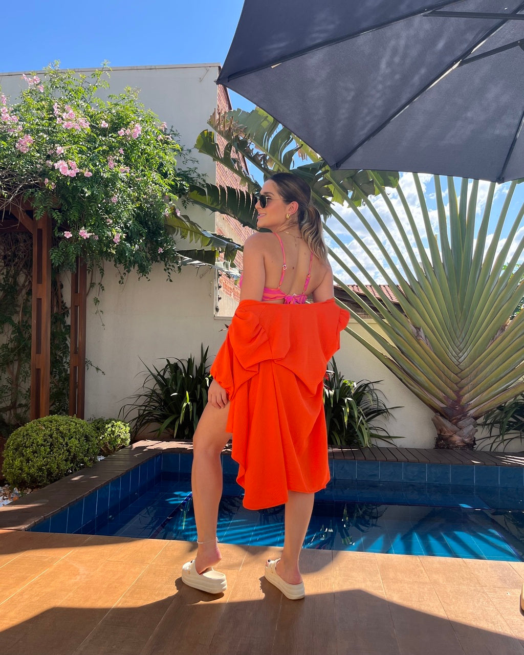 Saída de Praia Kimono Laranja