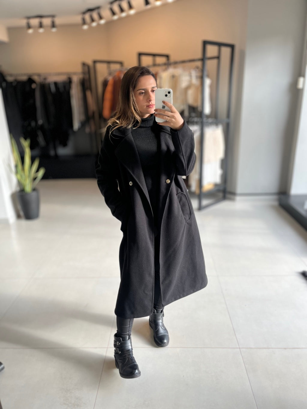 Sobretudo Casaco de Lã Batida para Inverno- Yeskla