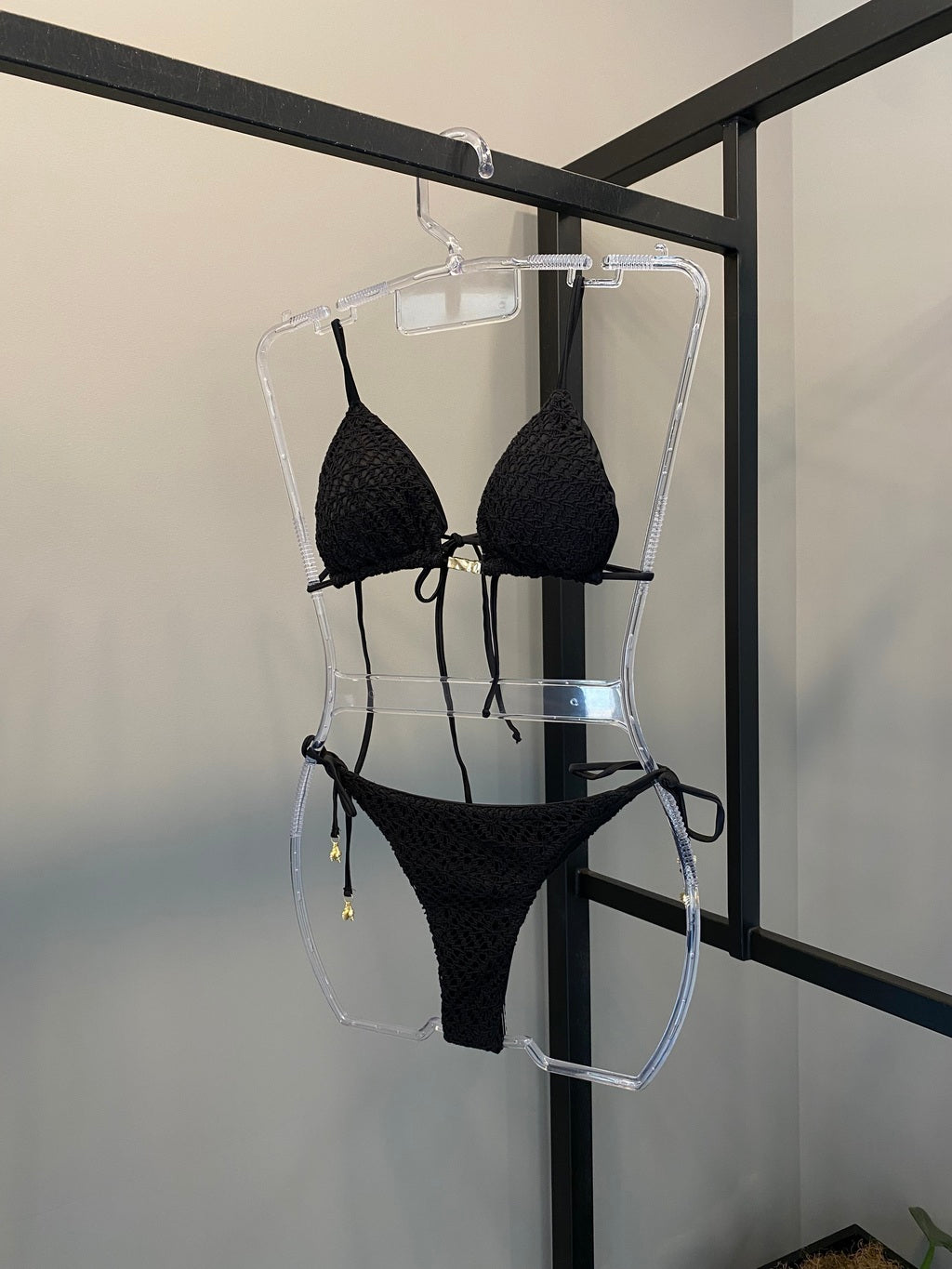 Biquini cortininha crochet preto