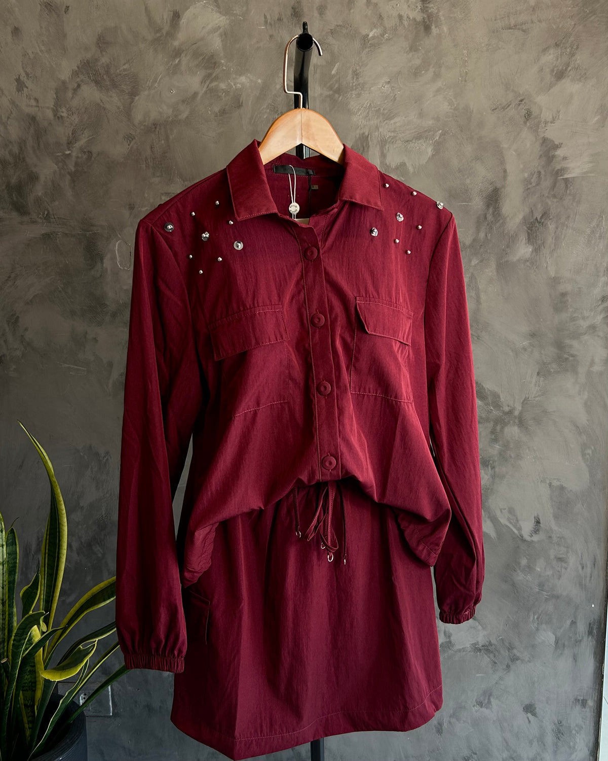 Conjunto Jaqueta Corta Vento Vinho