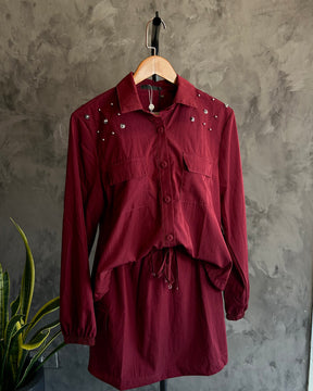 Conjunto Jaqueta Corta Vento Vinho
