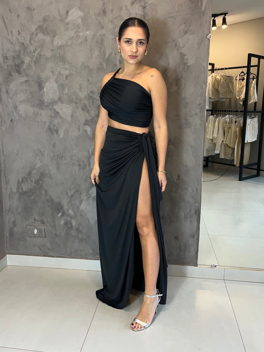 Conjunto Saia Longa e Cropped Jade
