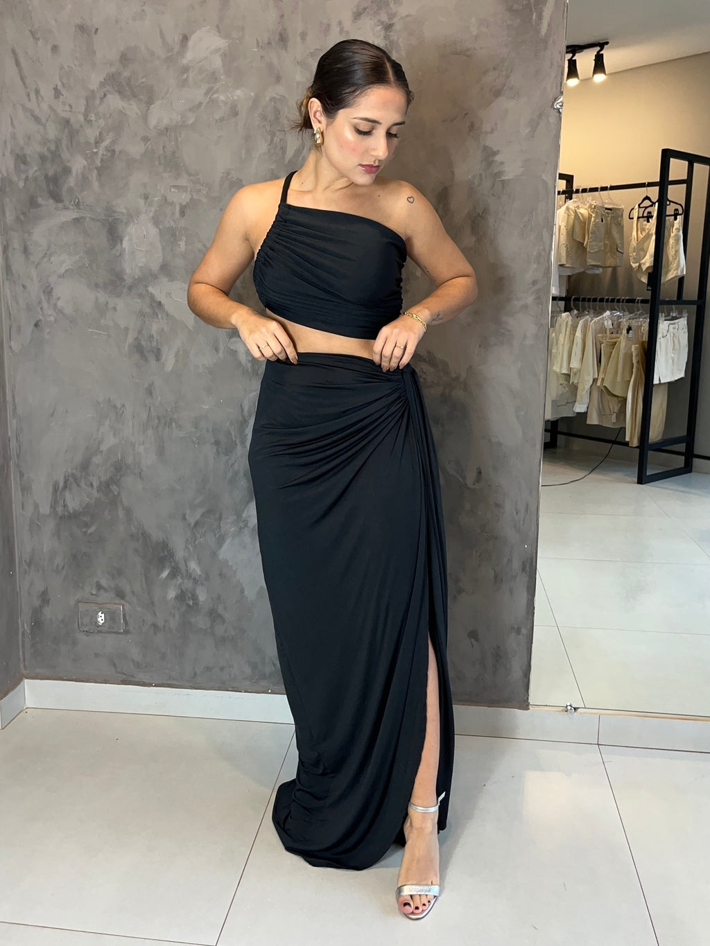 Conjunto Saia Longa e Cropped Jade