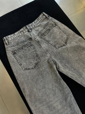 Calça Jeans Wide Leg Cravejada Strass Brilho - Grafite