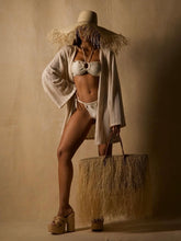 Saida de praia kimono crochet bege