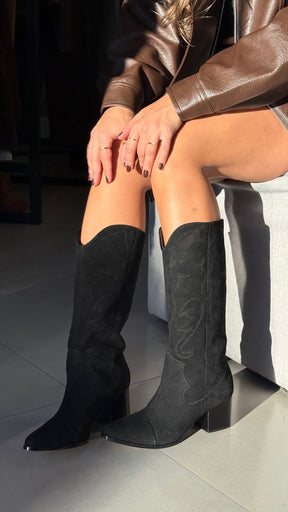 Bota Western Camurça Regina Preta