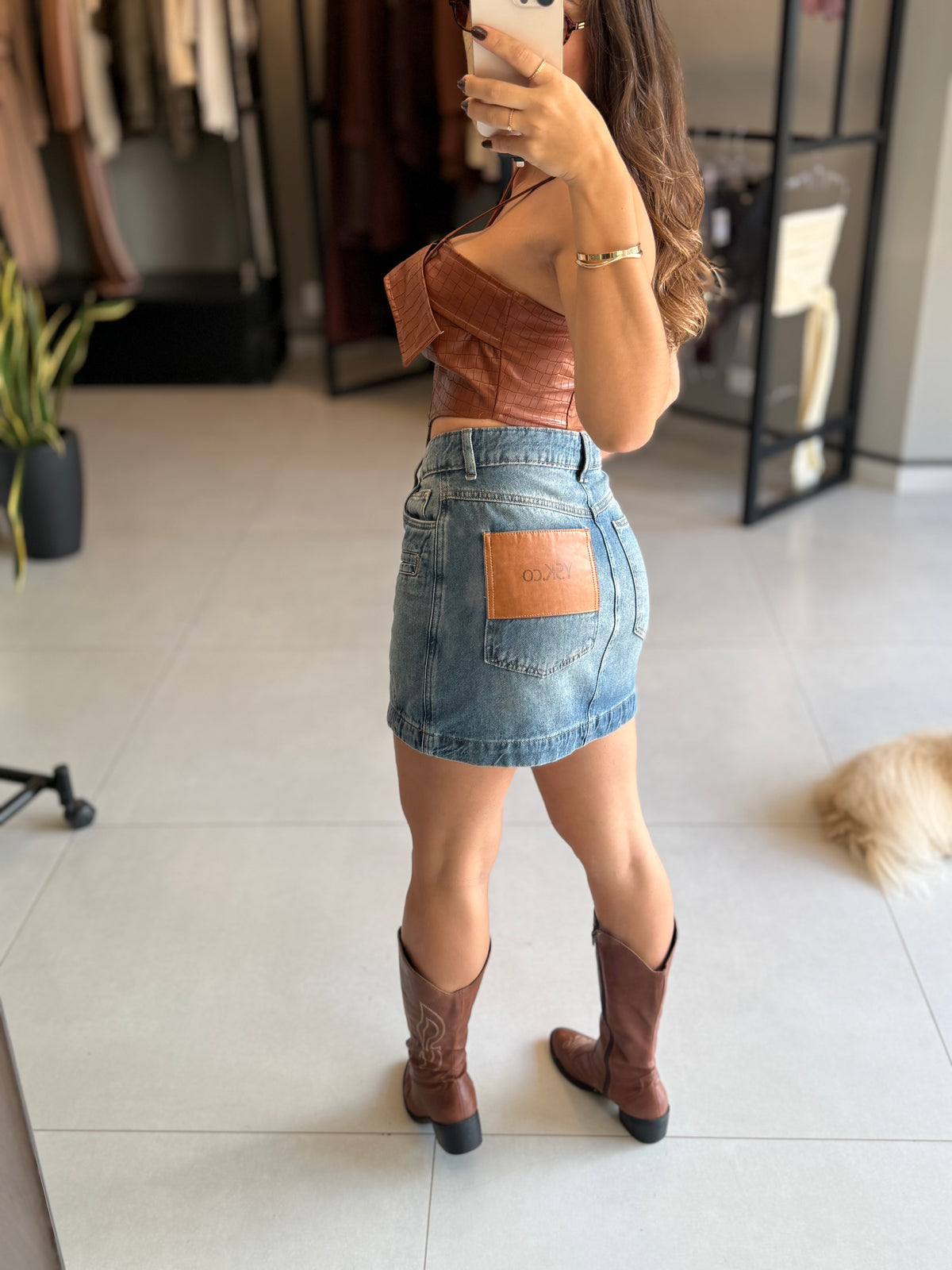Saia Curta Jeans Pespontada Yeskla