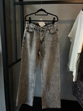 Calça Jeans Wide Leg Cravejada Strass Brilho - Grafite