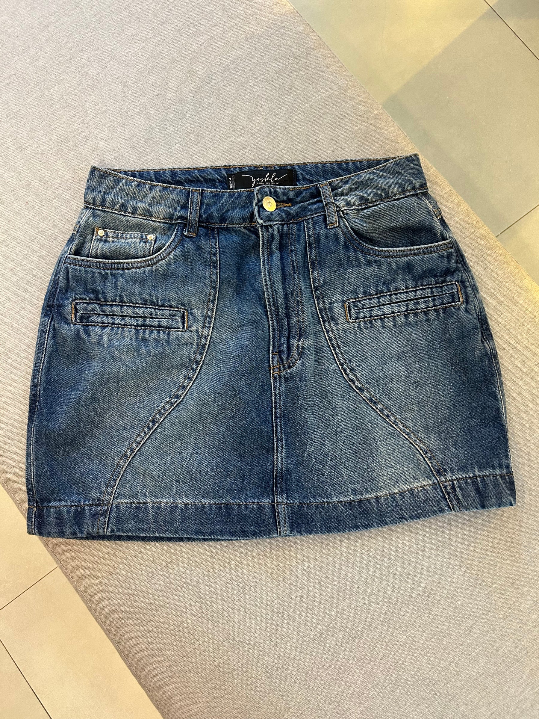 Saia Jeans Pespontada