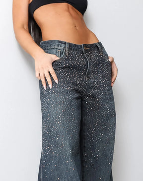 Calça Jeans Aplicações Brilho Tinto Marrom Consciência