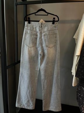 Calça Jeans Wide Leg Cravejada Strass Brilho - Clara