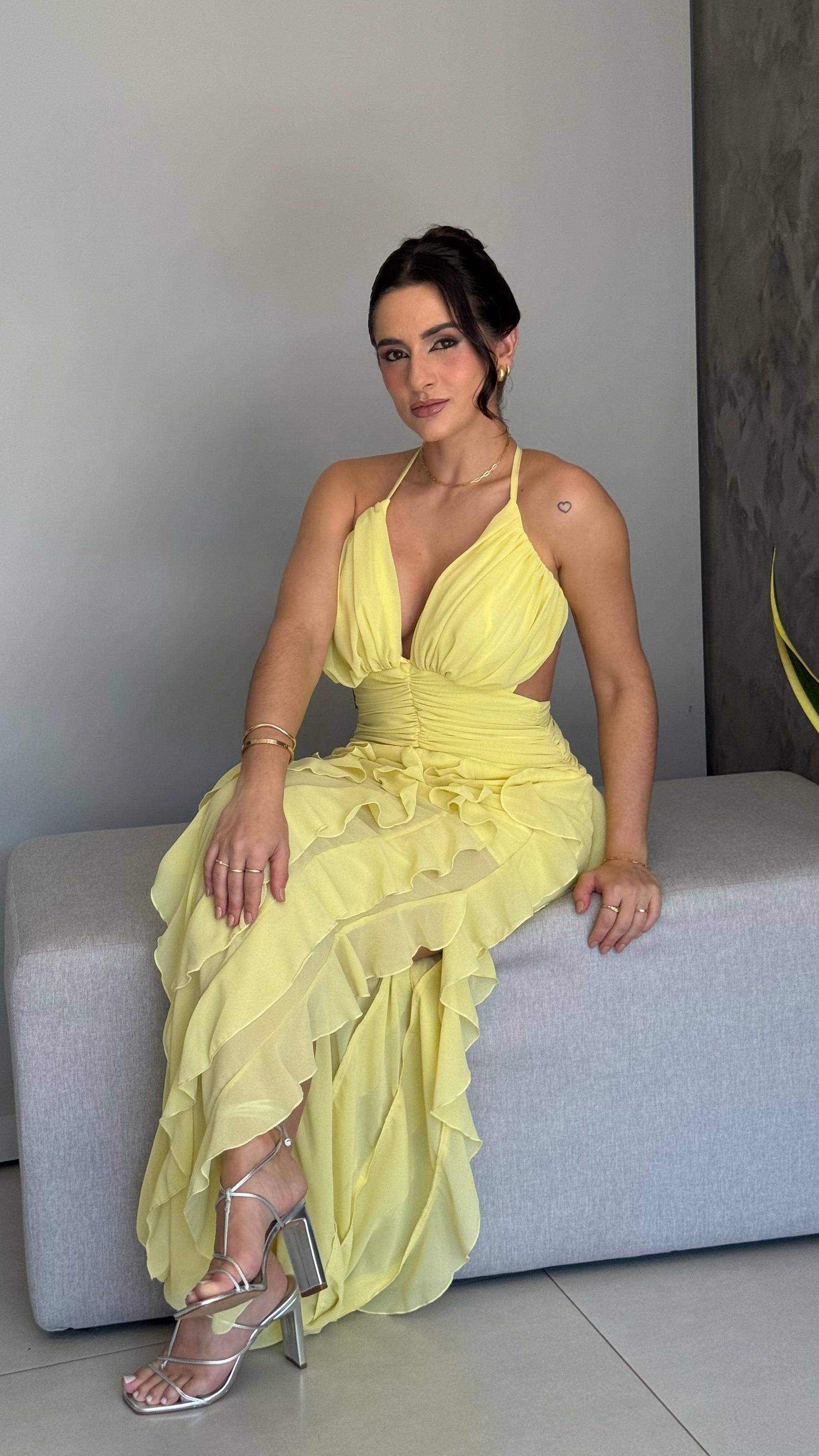 Vestido Longo Babados Chiffon Thalita