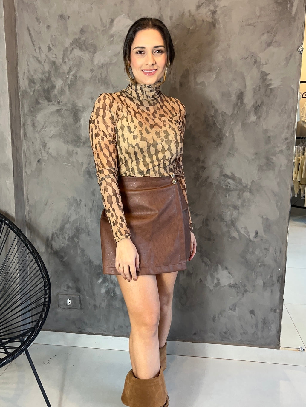 Blusa em tule com estampa- Naguchi
