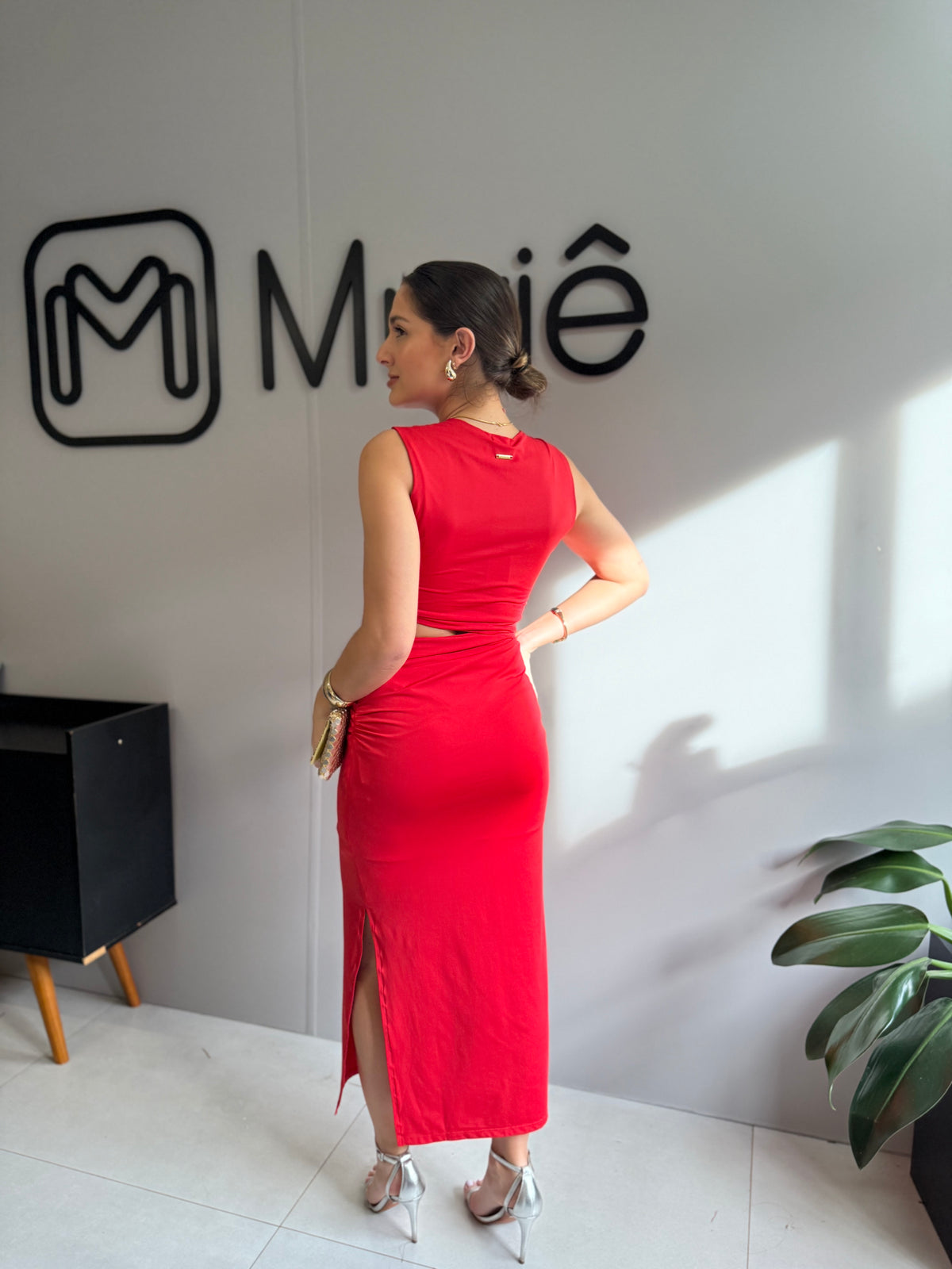 Vestido de Festa Midi Abertura Cintura Vermelho - Naguchi