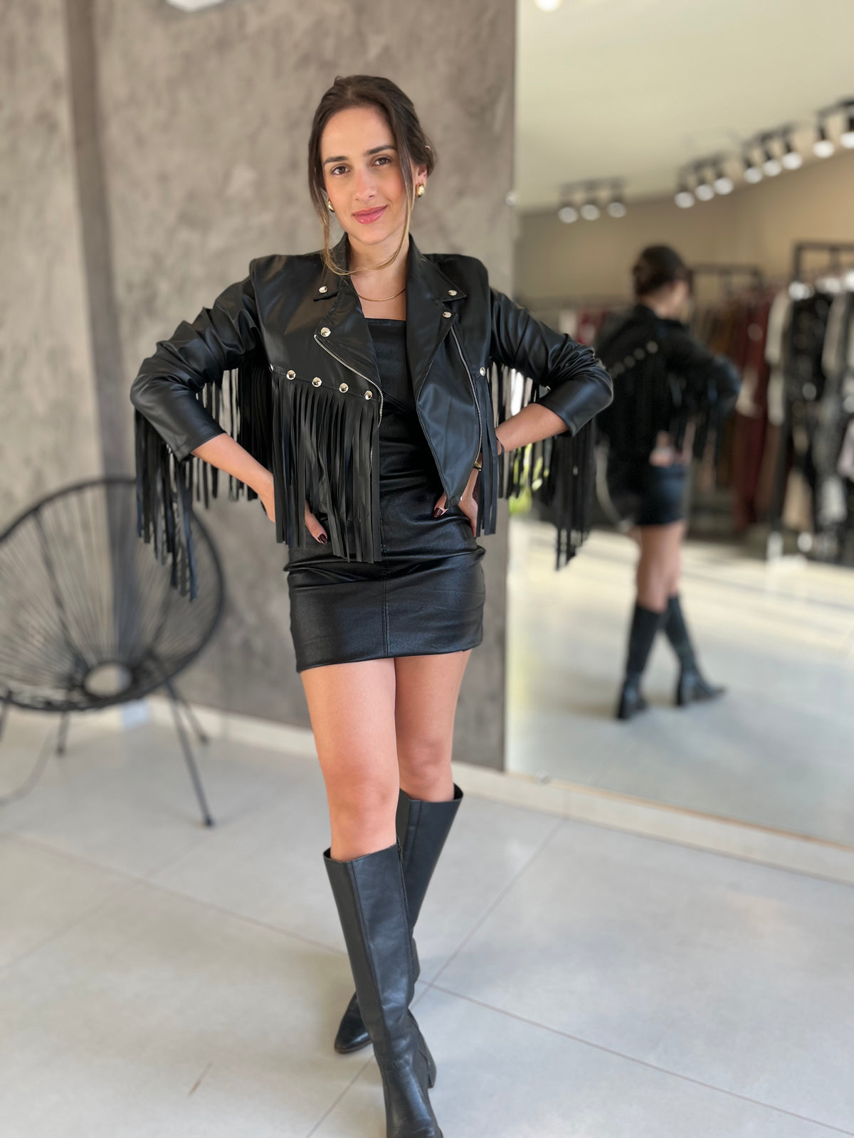 Jaqueta Feminina Country em Couro com Franjas