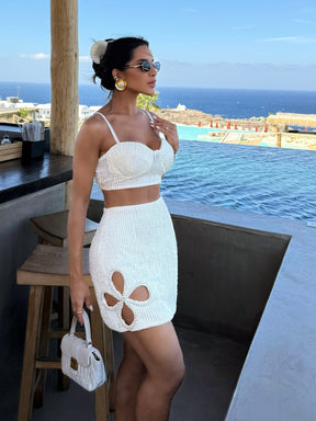 Conjunto Top e Saia Rendada Off White