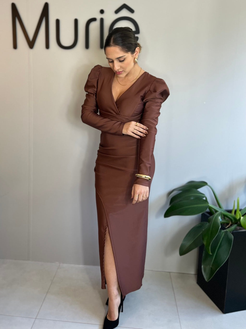 Vestido Feminino Longuete Mangas Longas Social