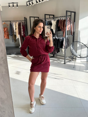 Conjunto Jaqueta Corta Vento Vinho