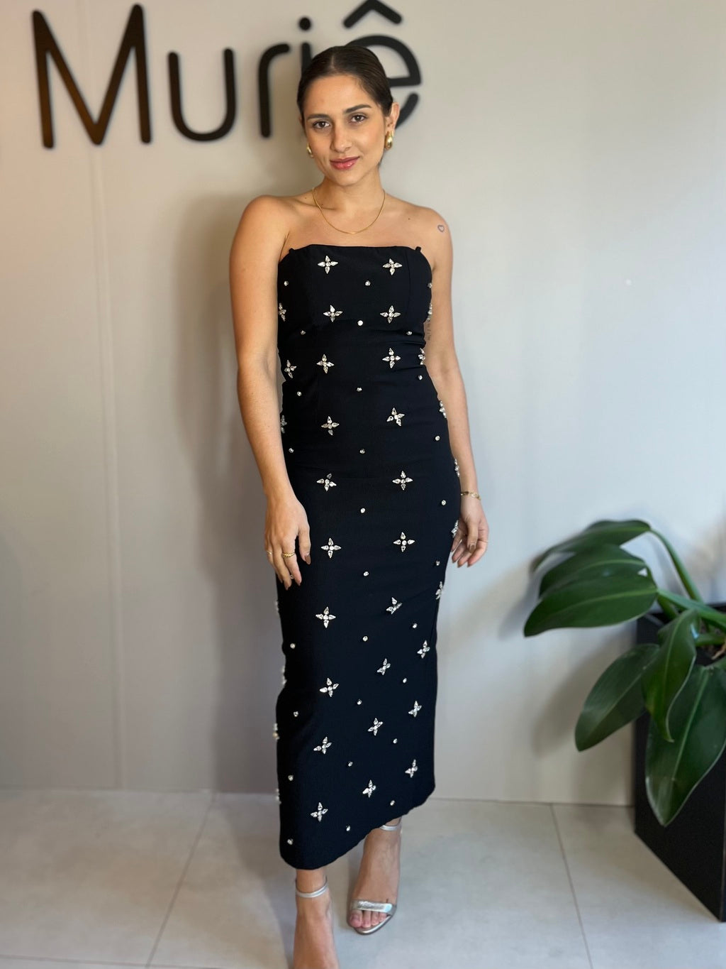 Vestido Feminino Midi Pedrarias para Festa